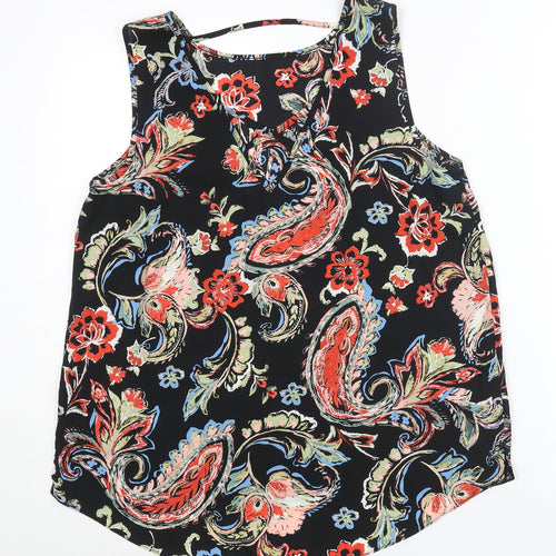 Dorothy Perkins Womens Black Paisley Polyester Camisole Blouse Size 12 Boat Neck - Crossover Back