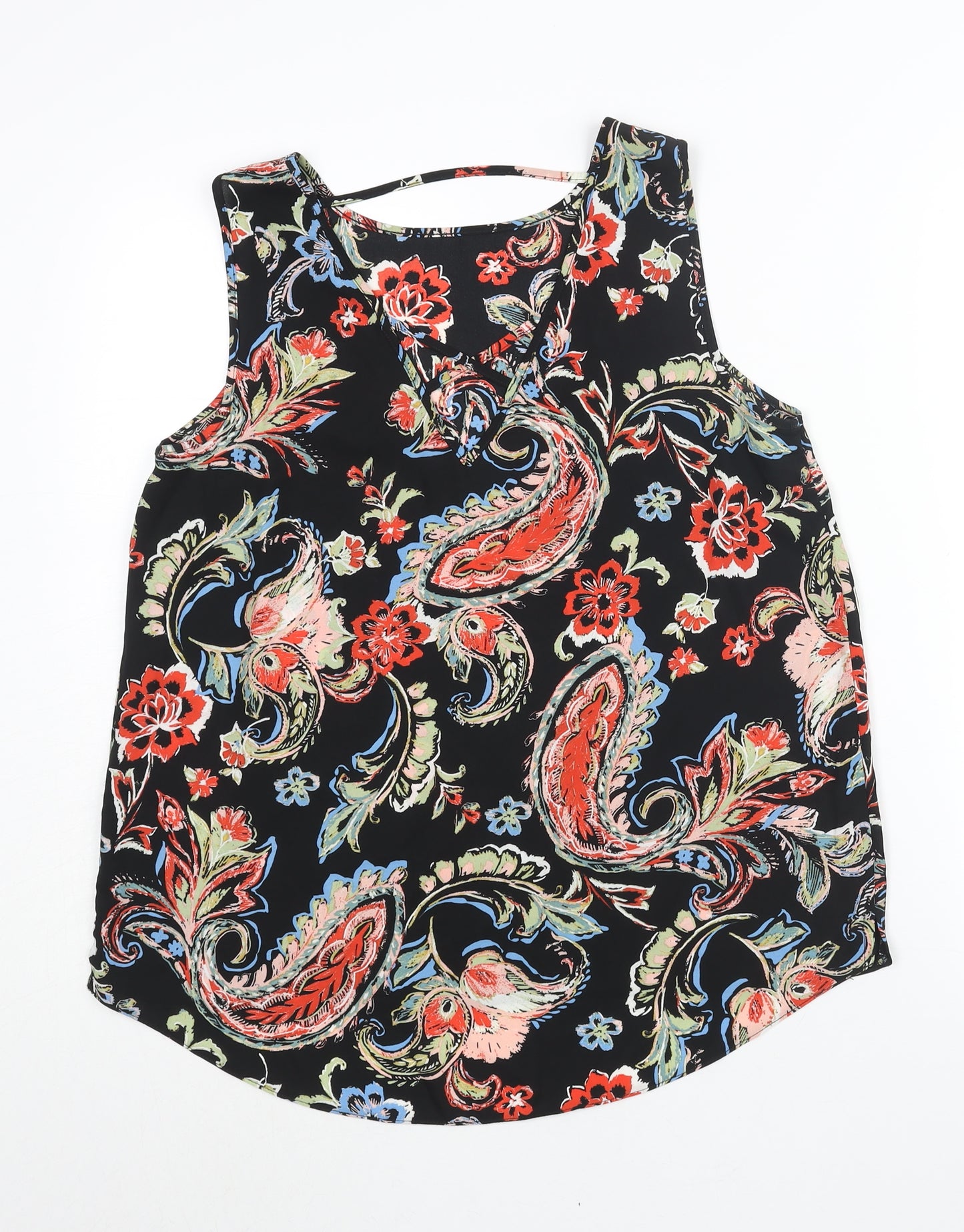 Dorothy Perkins Womens Black Paisley Polyester Camisole Blouse Size 12 Boat Neck - Crossover Back