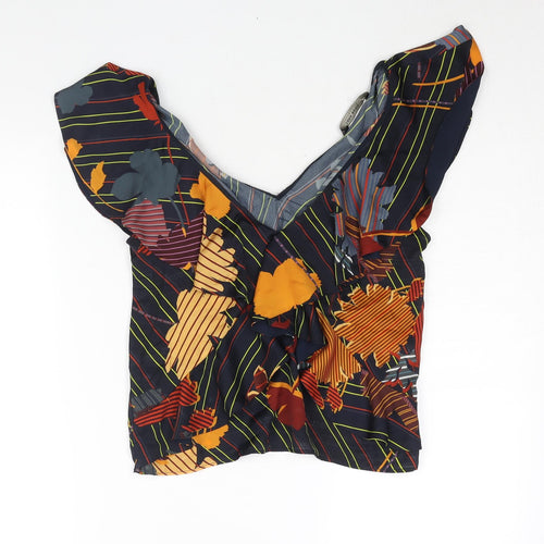 Zara Womens Blue Geometric Polyester Basic Blouse Size S V-Neck - Frill Floral Stripe Print