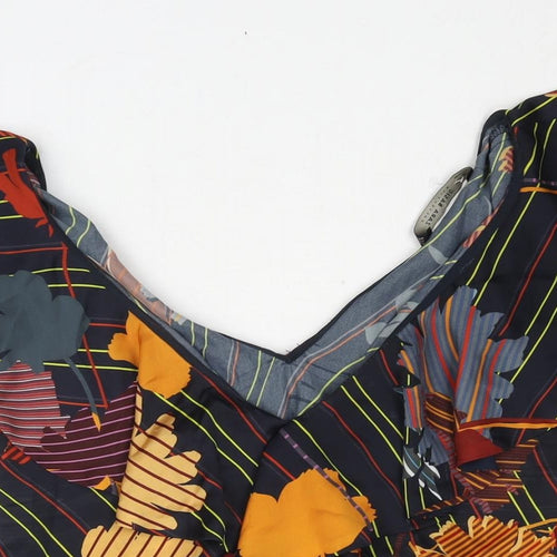 Zara Womens Blue Geometric Polyester Basic Blouse Size S V-Neck - Frill Floral Stripe Print