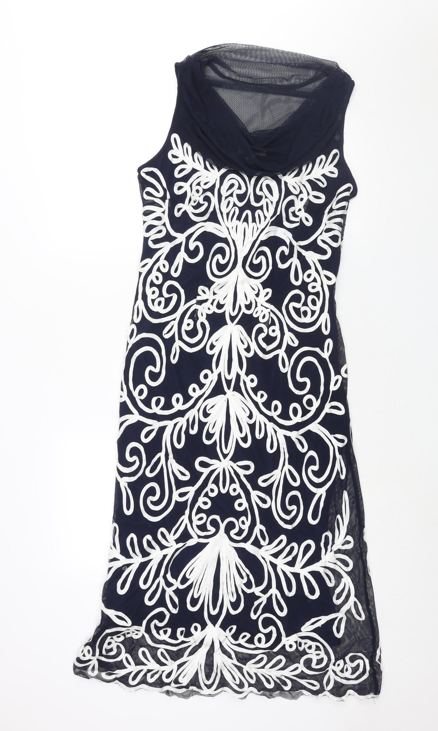 Nightingales Womens Blue Geometric Polyester Shift Size 12 Cowl Neck Pullover