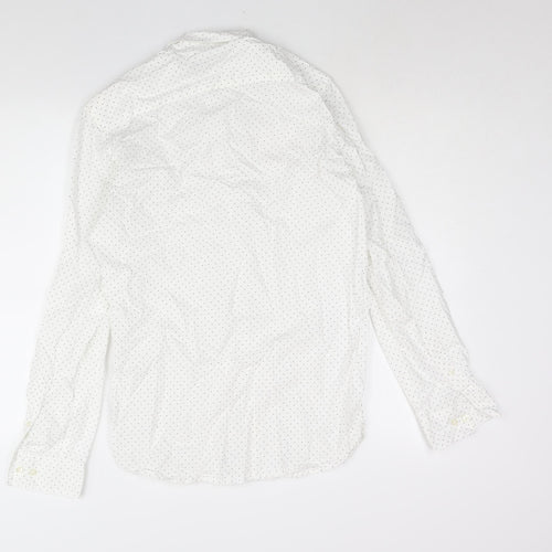 French Connection Mens White Polka Dot Cotton Button-Up Size S Collared Button