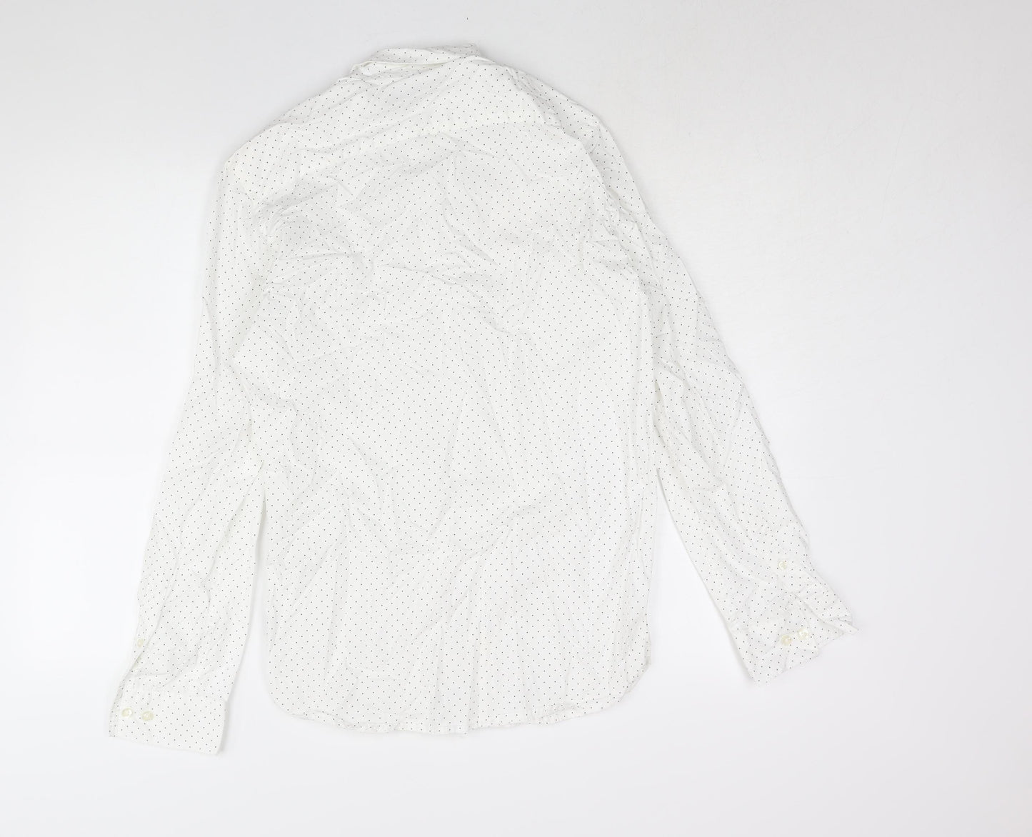 French Connection Mens White Polka Dot Cotton Button-Up Size S Collared Button