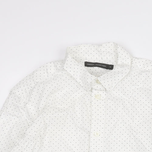 French Connection Mens White Polka Dot Cotton Button-Up Size S Collared Button