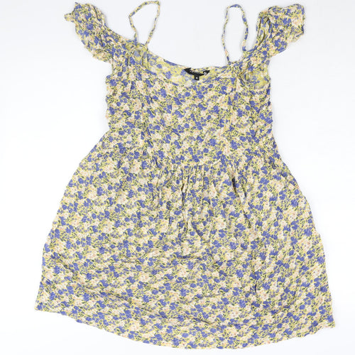 New Look Womens Multicoloured Floral Viscose A-Line Size 10 Scoop Neck Pullover - Cold Shoulder Frill
