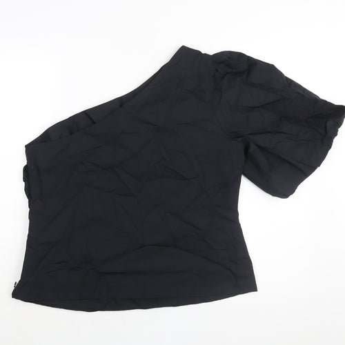 Marks and Spencer Womens Black Cotton Basic Blouse Size 16 One Shoulder - Rouched