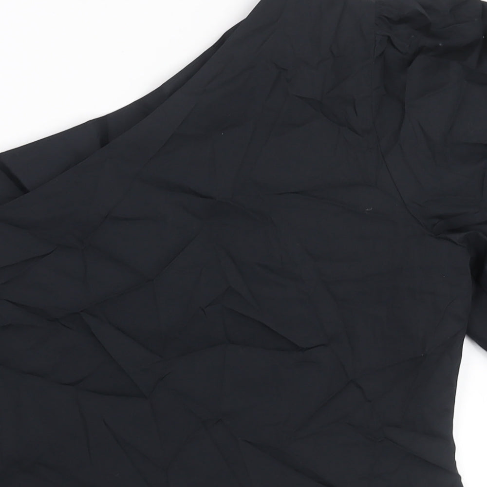 Marks and Spencer Womens Black Cotton Basic Blouse Size 16 One Shoulder - Rouched