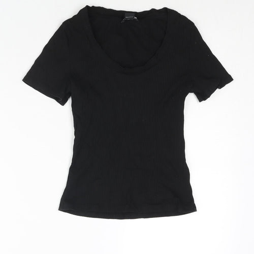 Monki Womens Black Cotton Basic T-Shirt Size S Scoop Neck - Ribbed