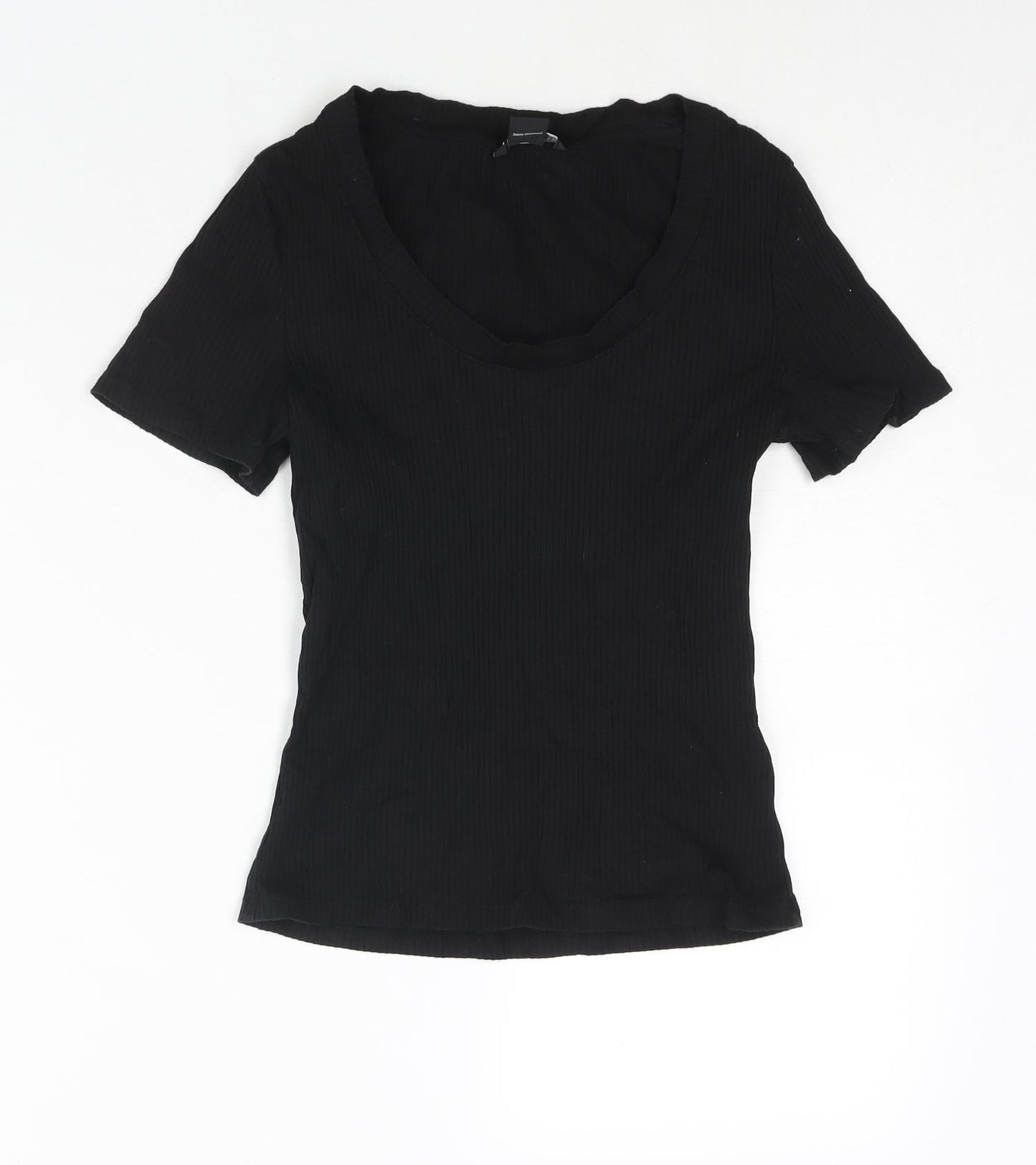 Monki Womens Black Cotton Basic T-Shirt Size S Scoop Neck - Ribbed