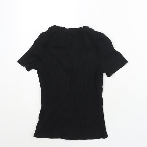 Monki Womens Black Cotton Basic T-Shirt Size S Scoop Neck - Ribbed