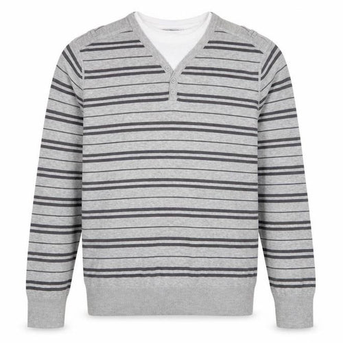 Authentic Quality Mens Grey Crew Neck Striped Cotton Pullover Jumper Size XL Long Sleeve
