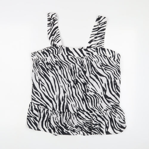 Marks and Spencer Womens White Animal Print Cotton Basic T-Shirt Size 14 Square Neck