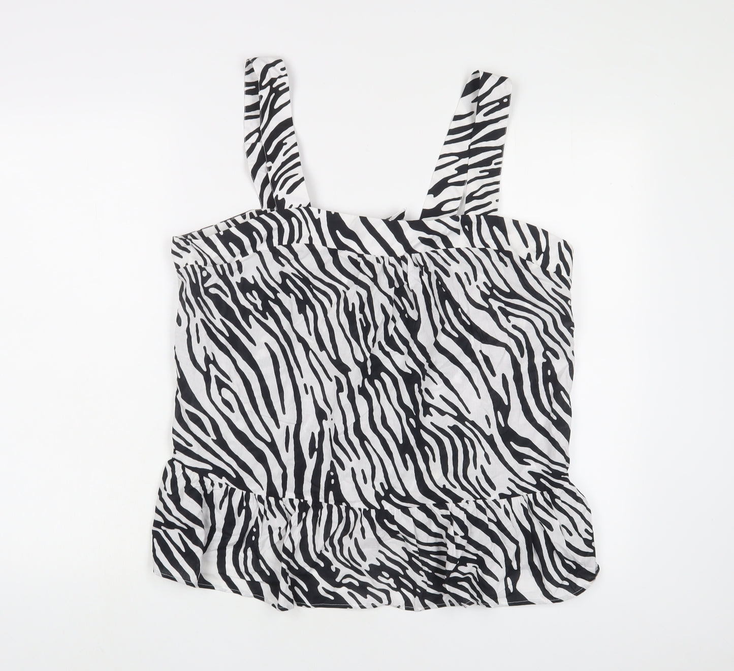 Marks and Spencer Womens White Animal Print Cotton Basic T-Shirt Size 14 Square Neck