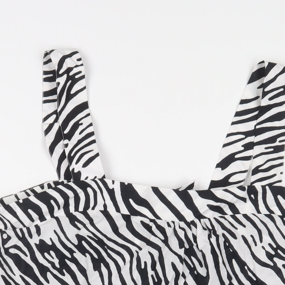 Marks and Spencer Womens White Animal Print Cotton Basic T-Shirt Size 14 Square Neck