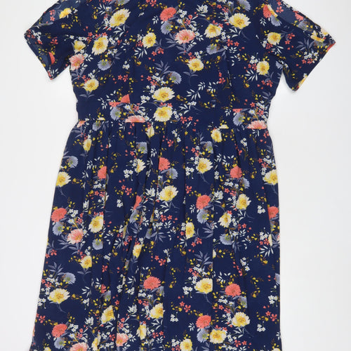 Lovedrobe Womens Blue Floral Polyester A-Line Size 18 Boat Neck Zip