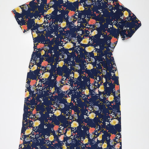 Lovedrobe Womens Blue Floral Polyester A-Line Size 18 Boat Neck Zip