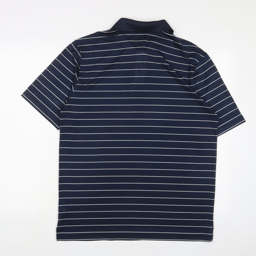 Champion Mens Blue Striped Polyester Basic Polo Size M Collared Button - Golf