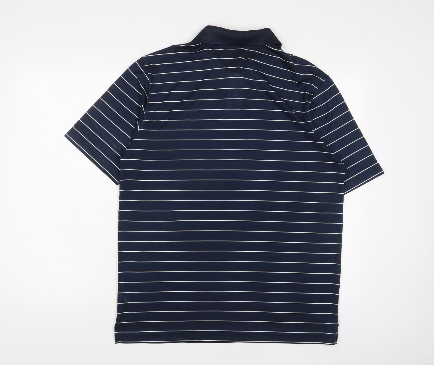 Champion Mens Blue Striped Polyester Basic Polo Size M Collared Button - Golf