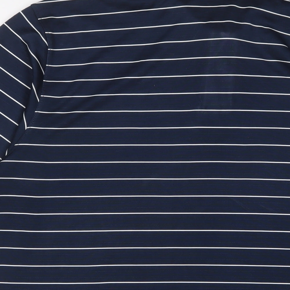 Champion Mens Blue Striped Polyester Basic Polo Size M Collared Button - Golf