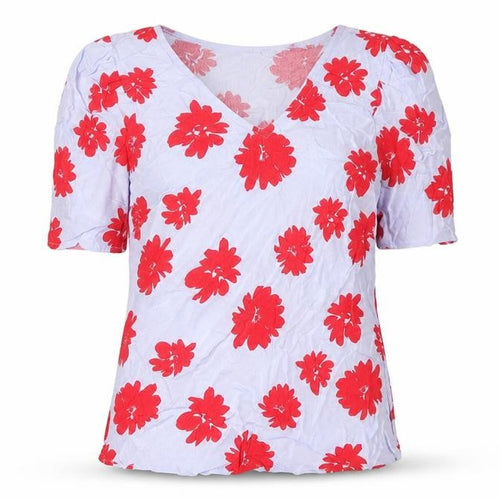 Marks and Spencer Womens Blue Floral Viscose Basic T-Shirt Size 6 Crew Neck