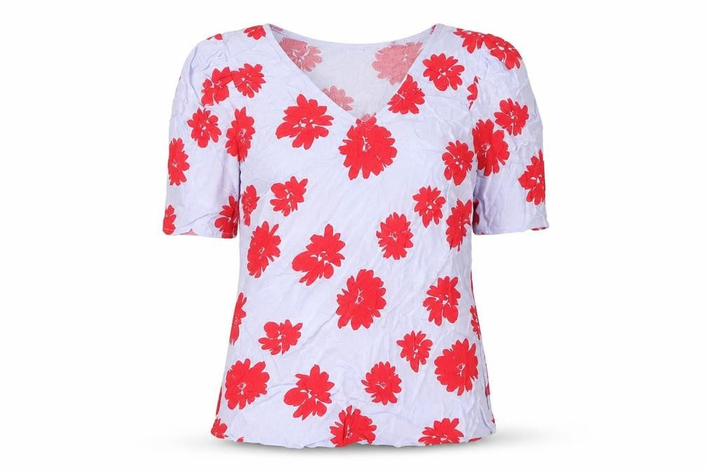 Marks and Spencer Womens Blue Floral Viscose Basic T-Shirt Size 6 Crew Neck