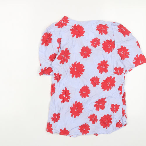 Marks and Spencer Womens Blue Floral Viscose Basic T-Shirt Size 6 Crew Neck
