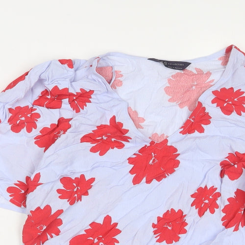 Marks and Spencer Womens Blue Floral Viscose Basic T-Shirt Size 6 Crew Neck