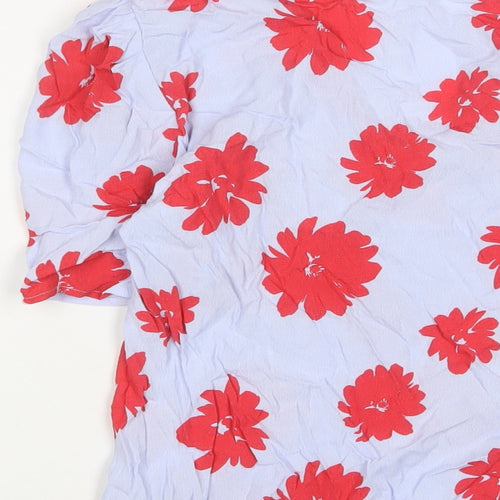 Marks and Spencer Womens Blue Floral Viscose Basic T-Shirt Size 6 Crew Neck