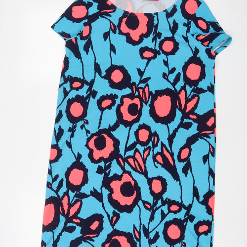 Boohoo Womens Blue Floral Polyester A-Line Size 12 Boat Neck Pullover