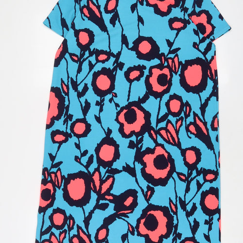 Boohoo Womens Blue Floral Polyester A-Line Size 12 Boat Neck Pullover
