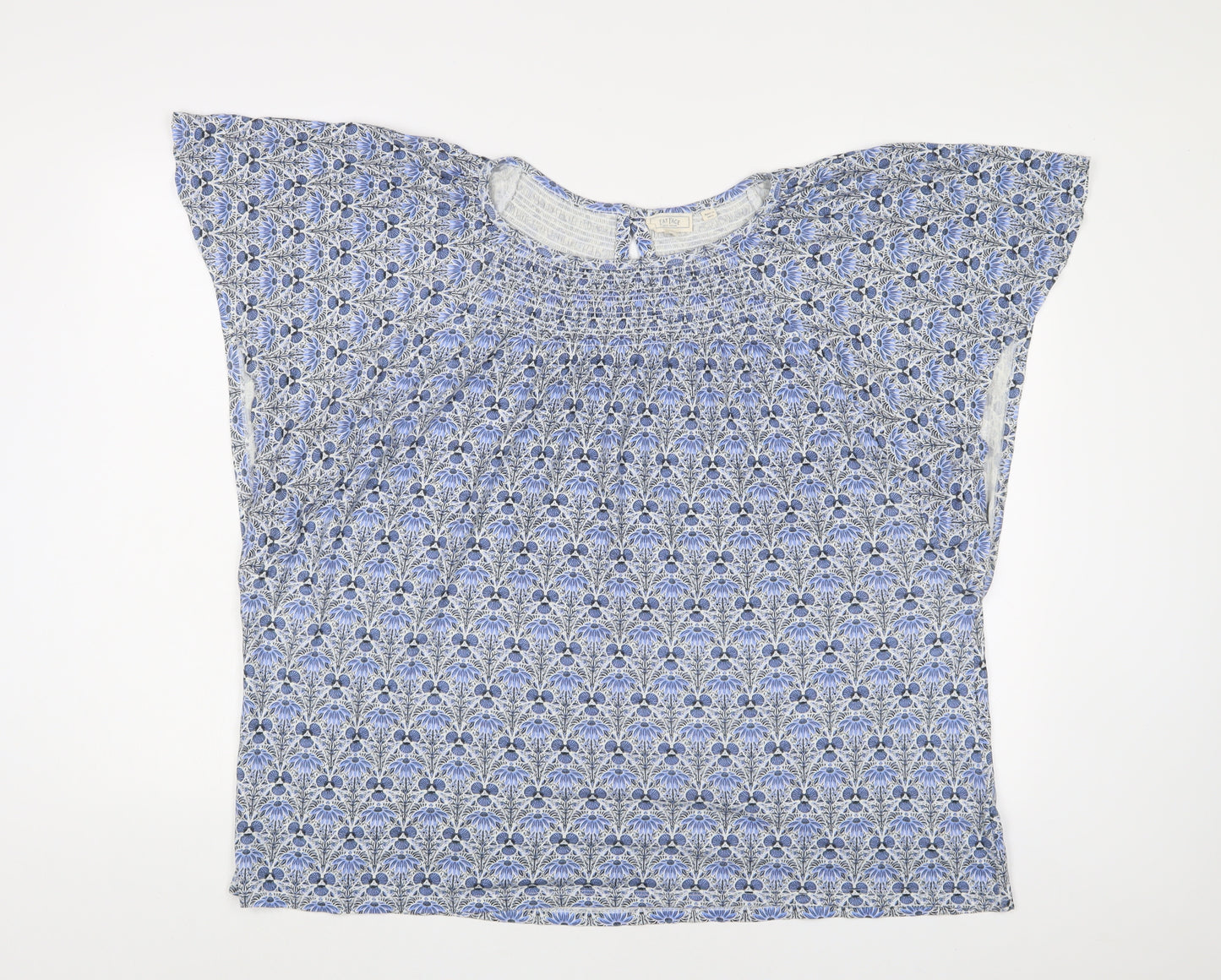 Fat Face Womens Blue Floral Cotton Basic T-Shirt Size 22 Boat Neck