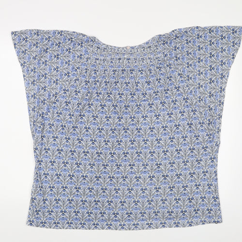 Fat Face Womens Blue Floral Cotton Basic T-Shirt Size 22 Boat Neck