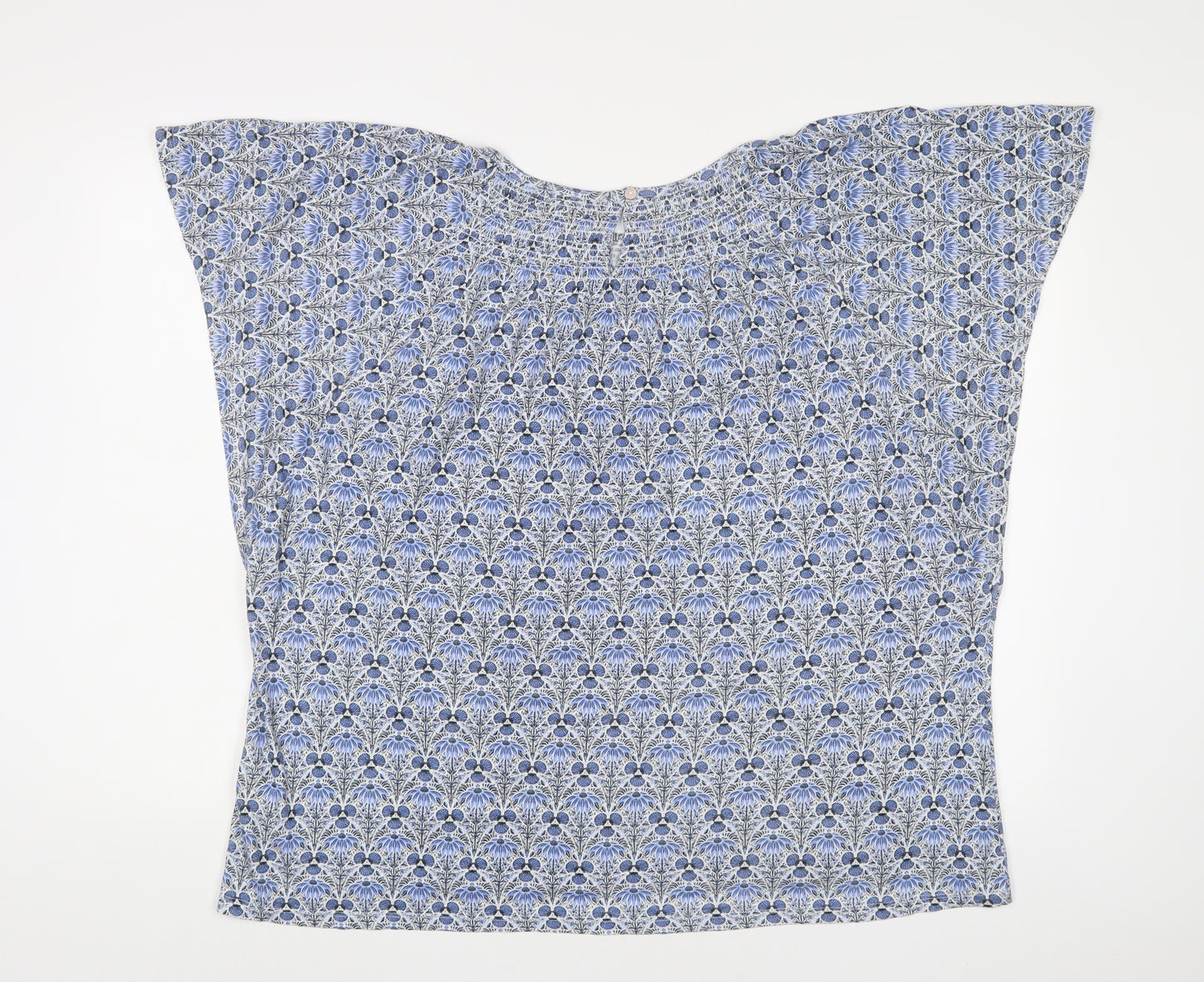 Fat Face Womens Blue Floral Cotton Basic T-Shirt Size 22 Boat Neck