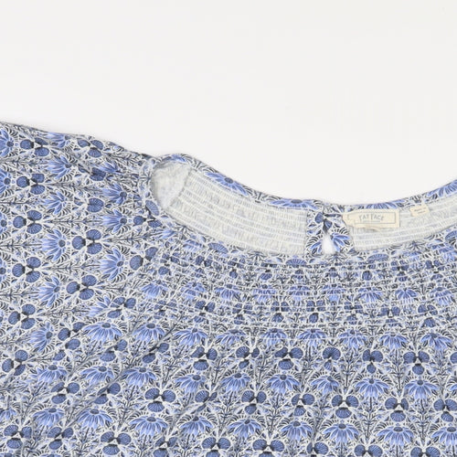 Fat Face Womens Blue Floral Cotton Basic T-Shirt Size 22 Boat Neck