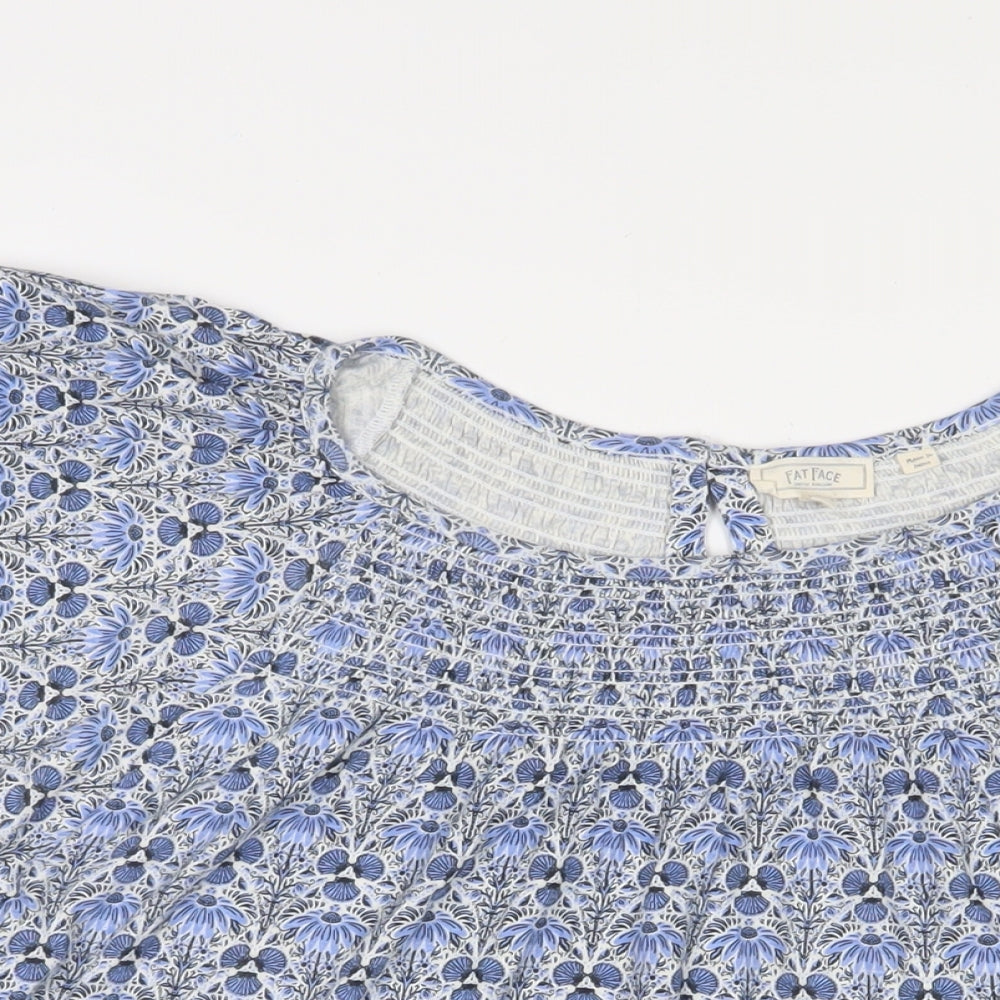 Fat Face Womens Blue Floral Cotton Basic T-Shirt Size 22 Boat Neck