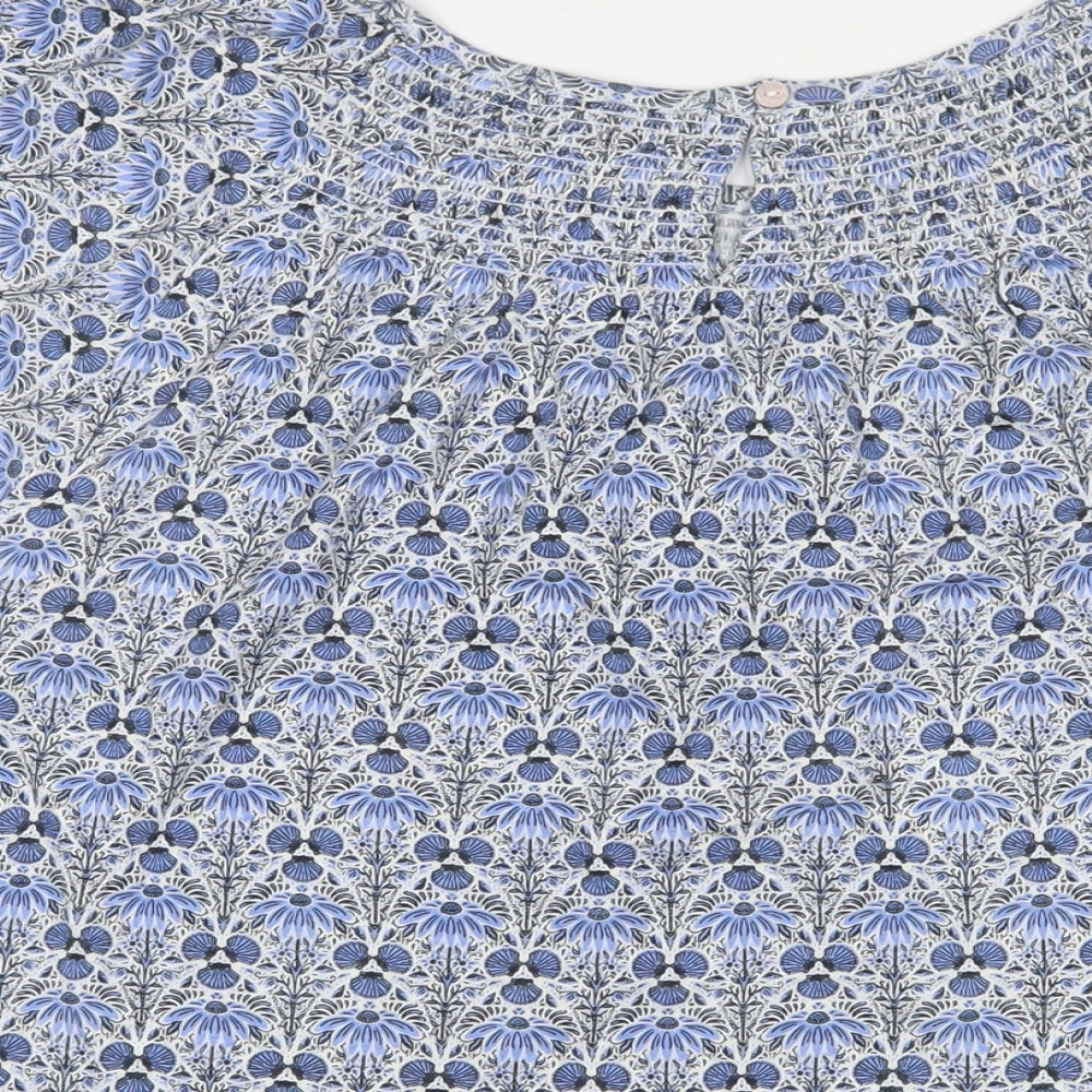 Fat Face Womens Blue Floral Cotton Basic T-Shirt Size 22 Boat Neck