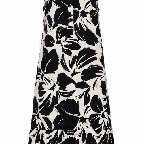 Marks and Spencer Womens Black Floral Cotton A-Line Size 8 Crew Neck Button