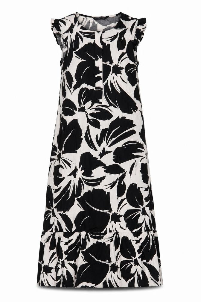 Marks and Spencer Womens Black Floral Cotton A-Line Size 8 Crew Neck Button