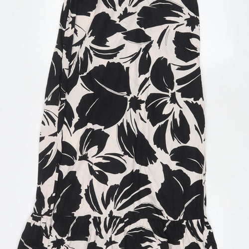 Marks and Spencer Womens Black Floral Cotton A-Line Size 8 Crew Neck Button