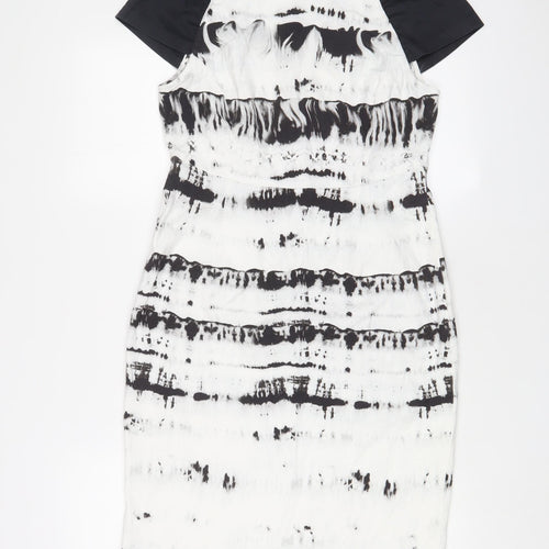 Copenhagen Womens White Geometric Cotton Shift Size 10 Boat Neck Zip