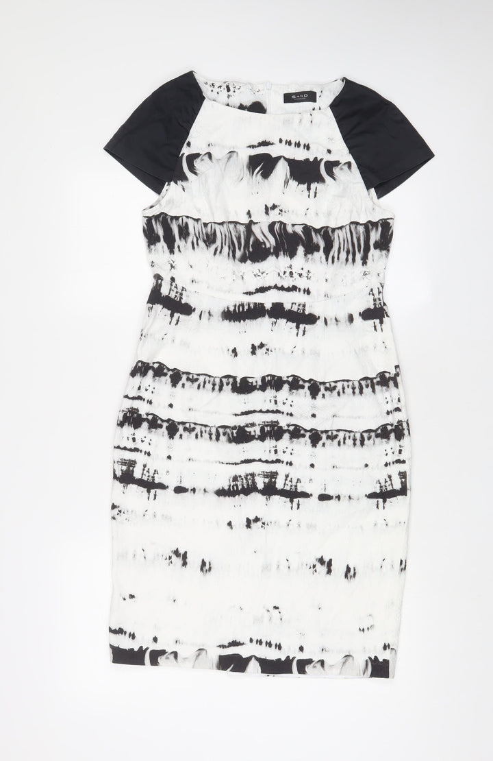 Copenhagen Womens White Geometric Cotton Shift Size 10 Boat Neck Zip