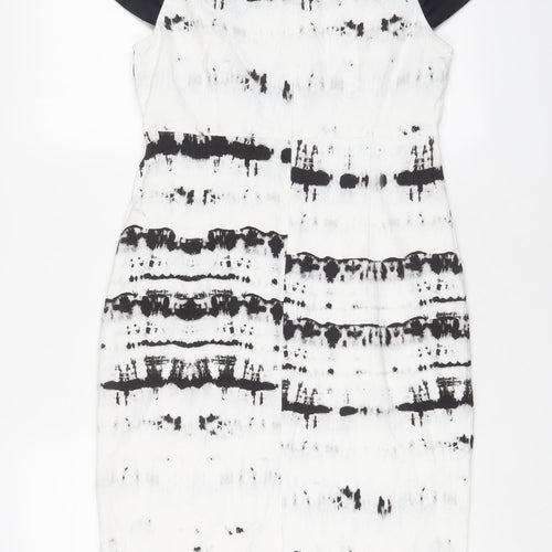 Copenhagen Womens White Geometric Cotton Shift Size 10 Boat Neck Zip