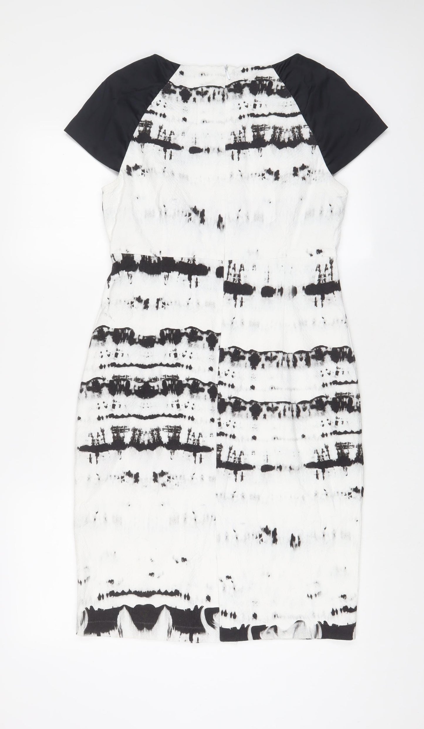 Copenhagen Womens White Geometric Cotton Shift Size 10 Boat Neck Zip