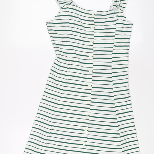 DF Young Womens White Striped Viscose A-Line Size XL Scoop Neck Button