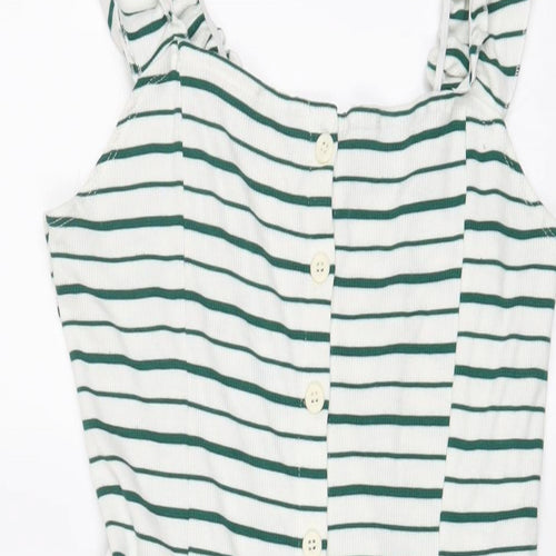 DF Young Womens White Striped Viscose A-Line Size XL Scoop Neck Button