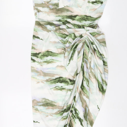 Quiz Womens Green Geometric Polyester A-Line Size 10 Square Neck Zip