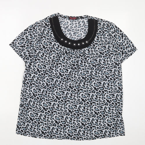 Kin Da Womens Blue Animal Print Polyester Basic T-Shirt Size 2XL Crew Neck - Studded