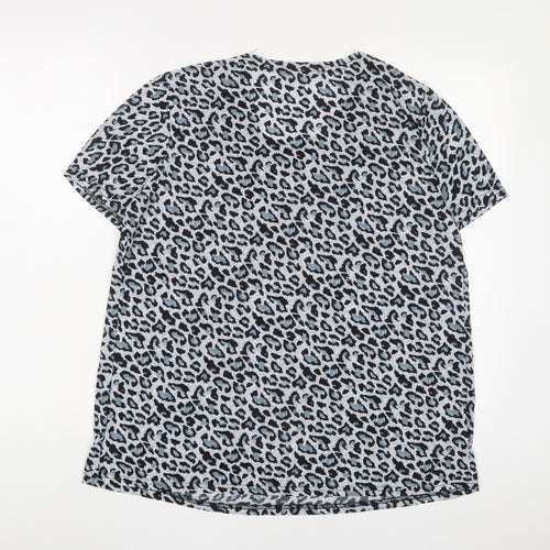 Kin Da Womens Blue Animal Print Polyester Basic T-Shirt Size 2XL Crew Neck - Studded