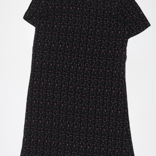 JDY Womens Black Geometric Polyester A-Line Size 12 Round Neck Button