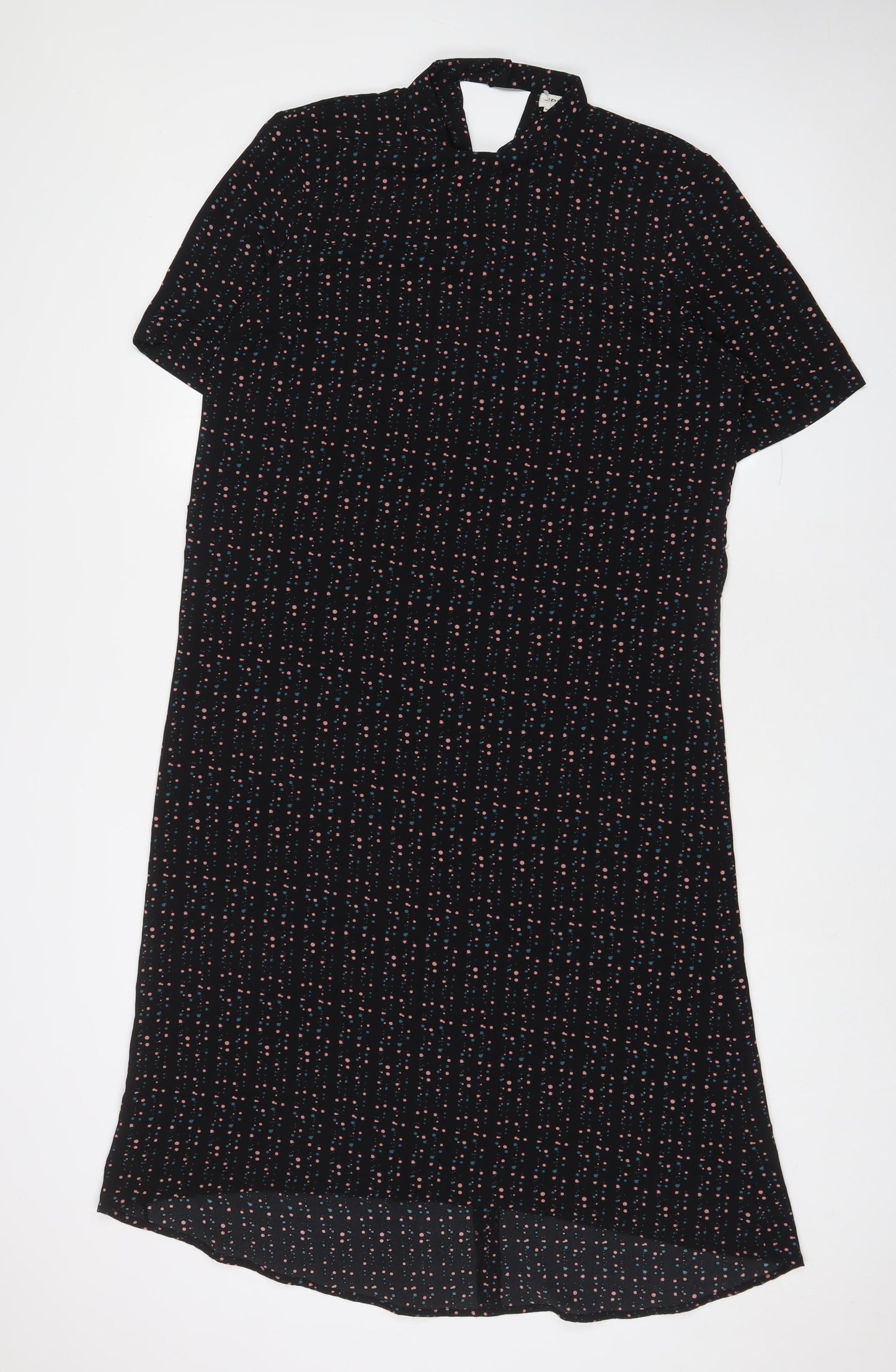 JDY Womens Black Geometric Polyester A-Line Size 12 Round Neck Button